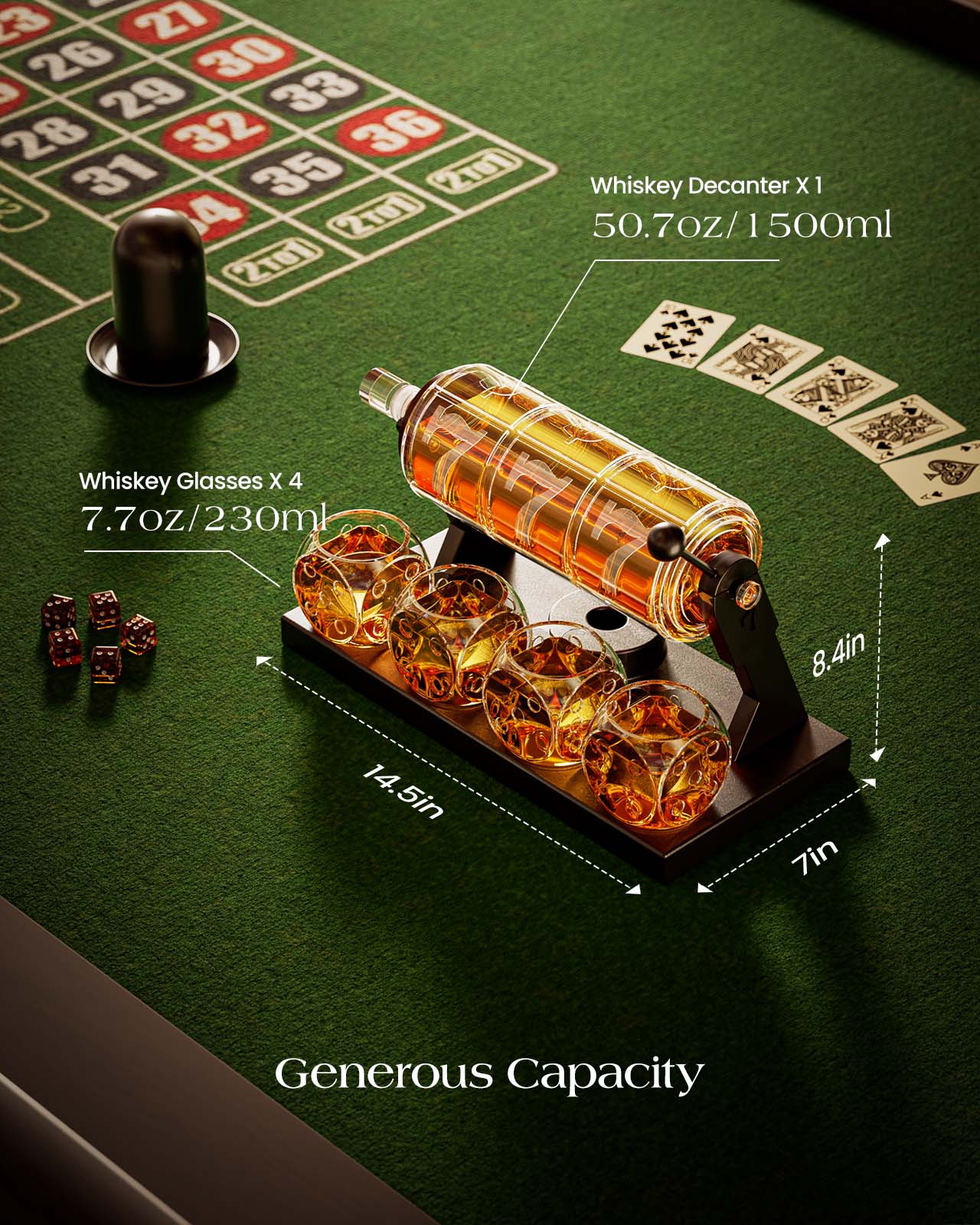 Kollea 50.7 Oz Slot Machine Whiskey Decanter Set with 4 Glasses