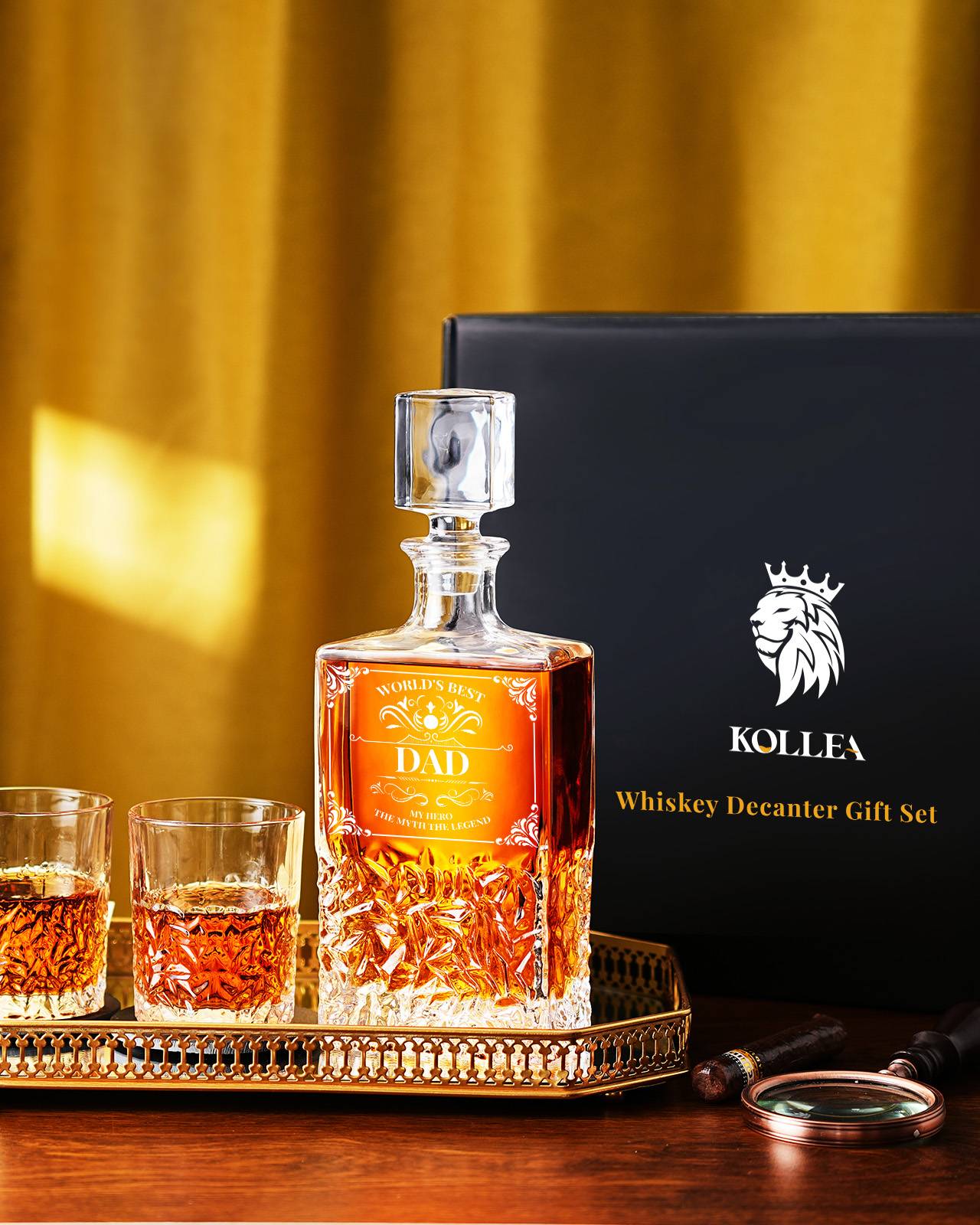 Kollea 27 Oz  Glass Whiskey Decanter with Glasses, Best Whiskey Gift for Dad