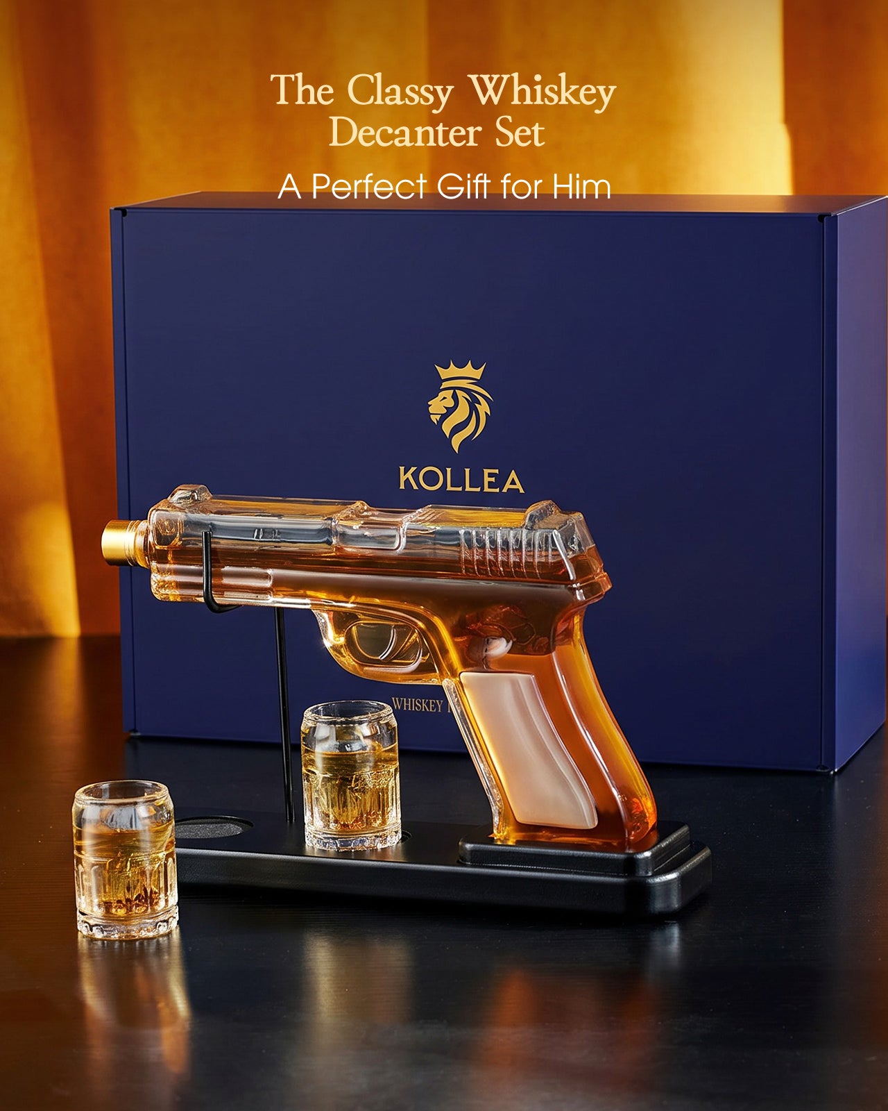 Kollea 15 Oz Gun Whiskey Decanter and 2.0 Oz Glasses Set