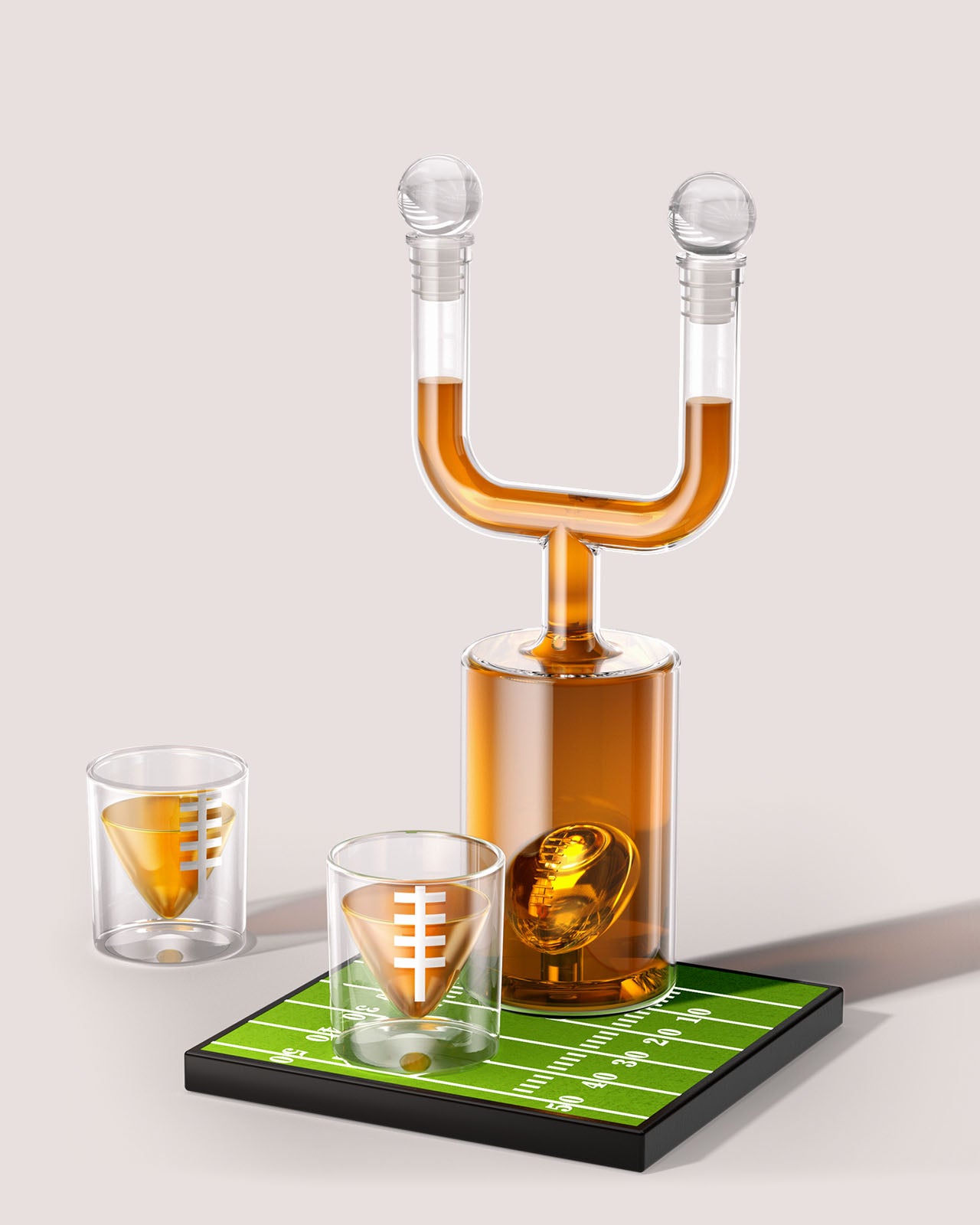 Kollea Football Uprights Whiskey Decanter Set, 28 Oz Whiskey Decanter with 2 Glasses