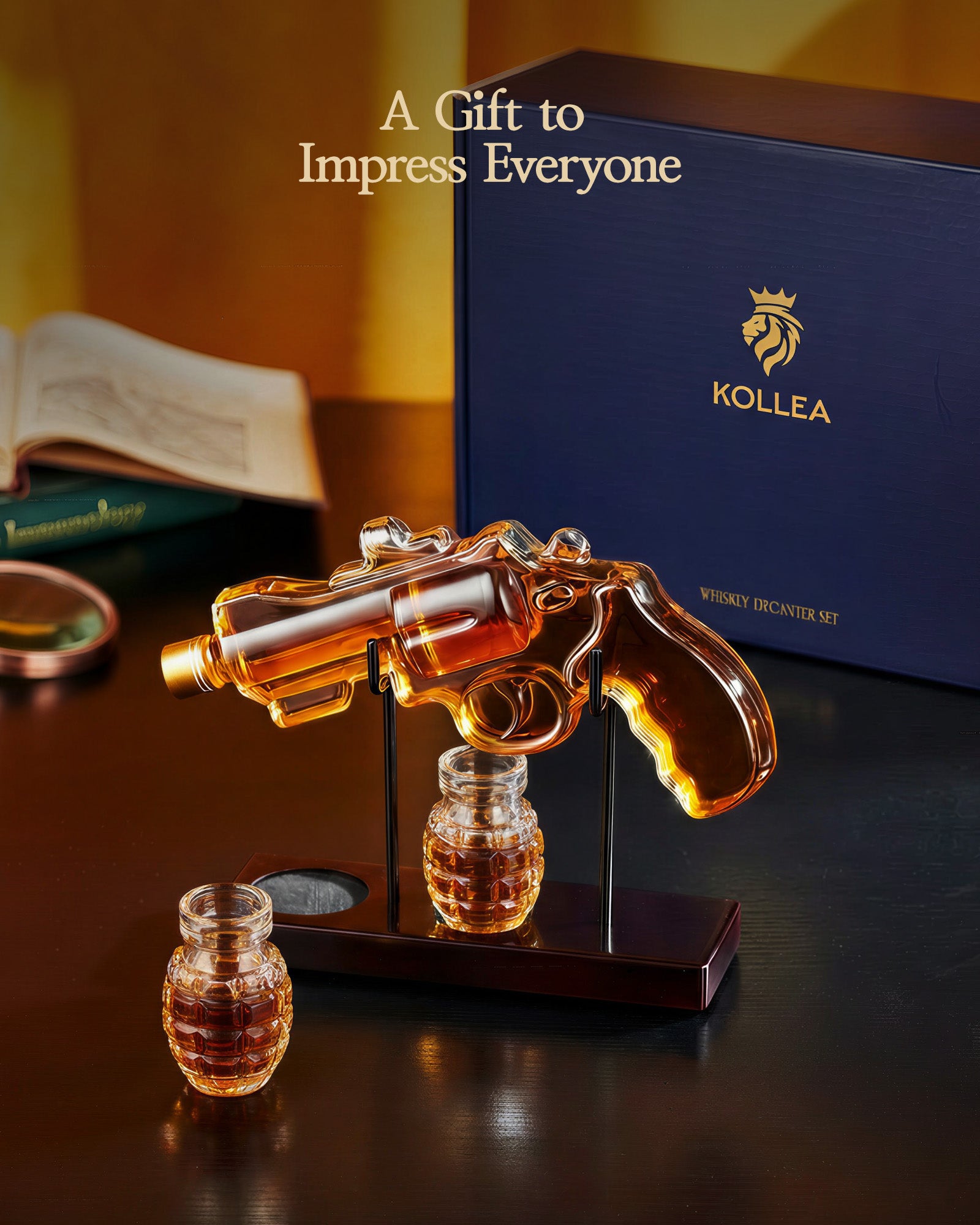 Kollea Novelty Whiskey Decanter Gift Set with 2 Grenade Glasses for Men