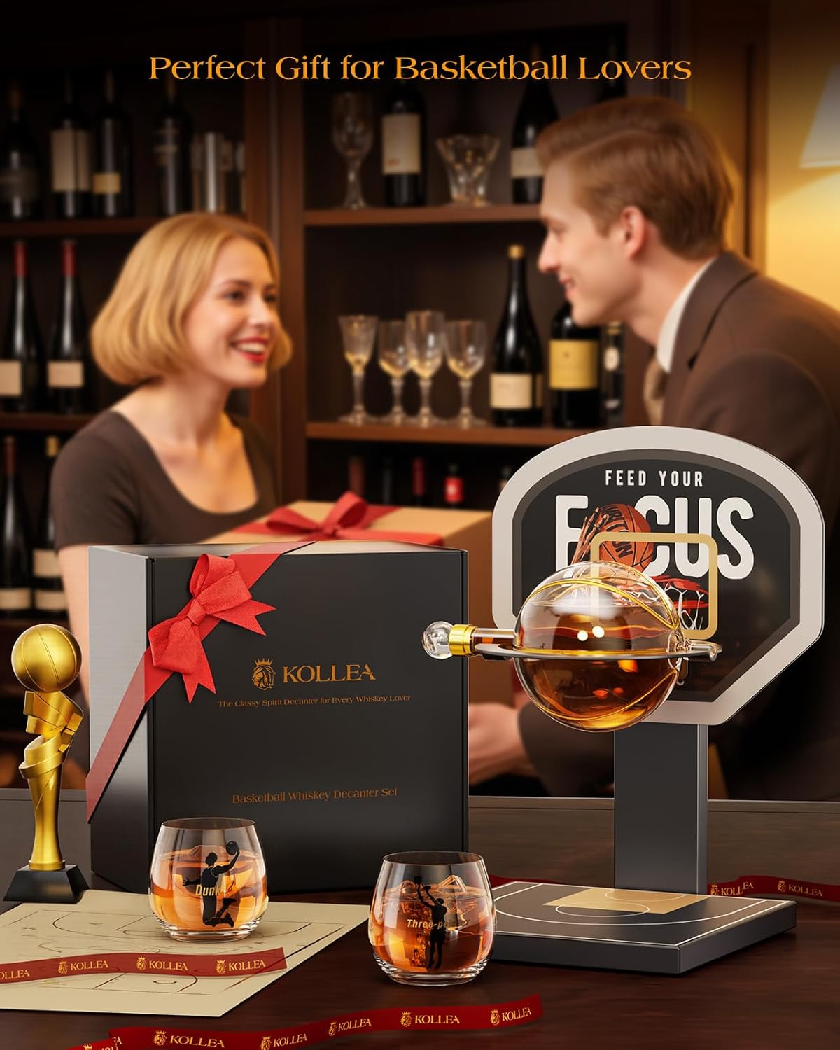 Kollea Basketball Whiskey Decanter Set with 2 Glasses - Black