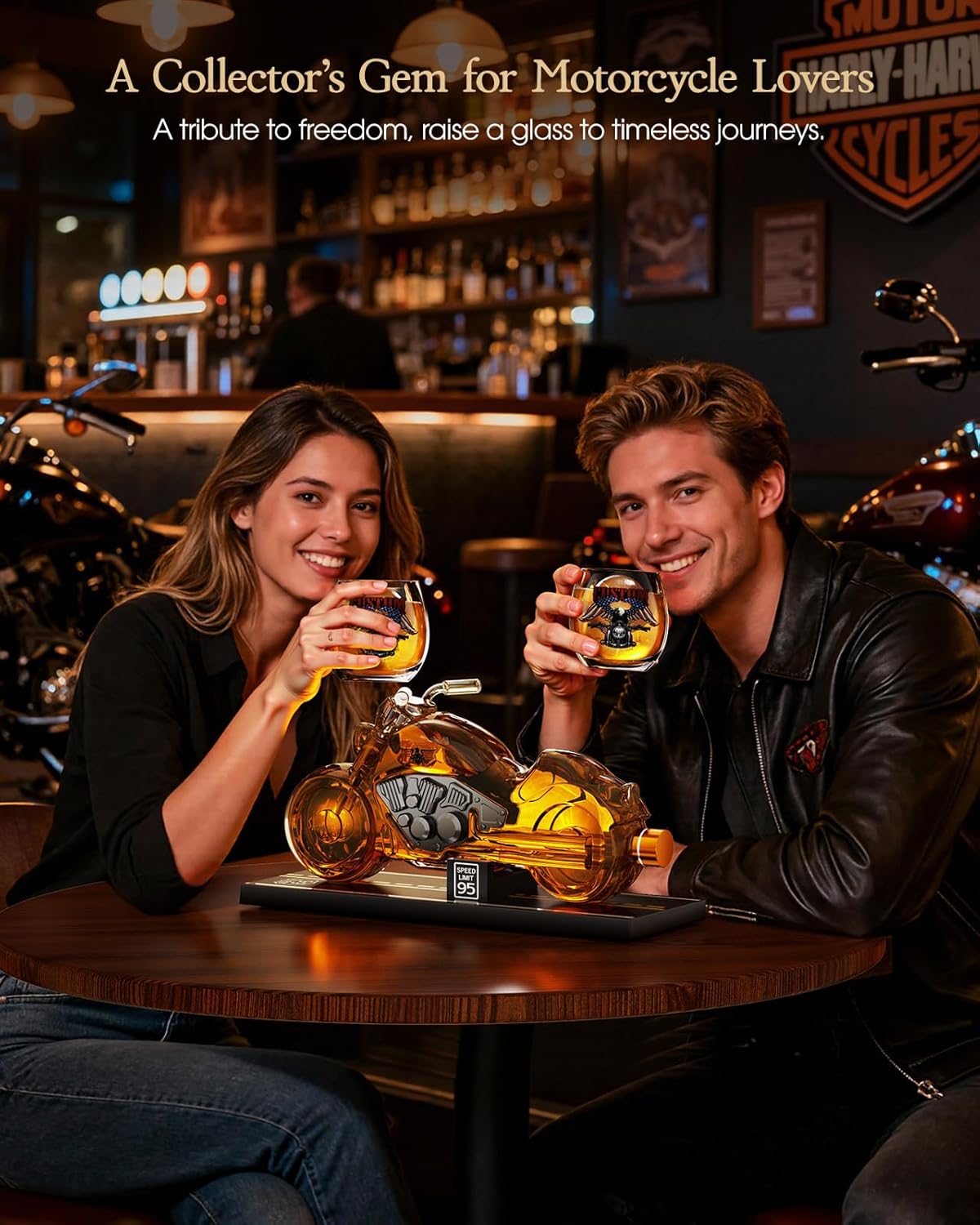 Kollea Motorcycle Whiskey Decanter Set with 2 Glasses - Flag