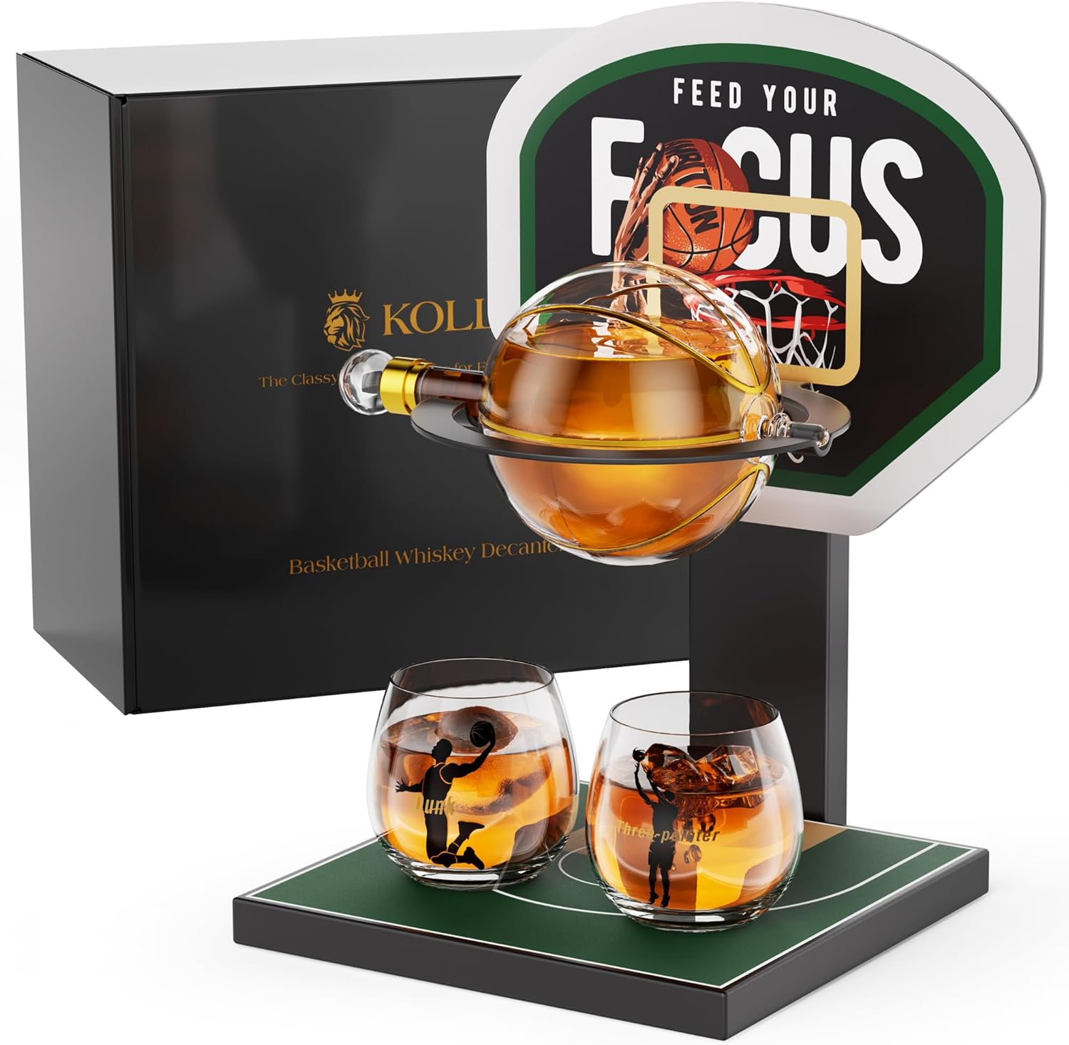 Kollea Basketball Whiskey Decanter Set With Green Court Stand & 2 - View #10