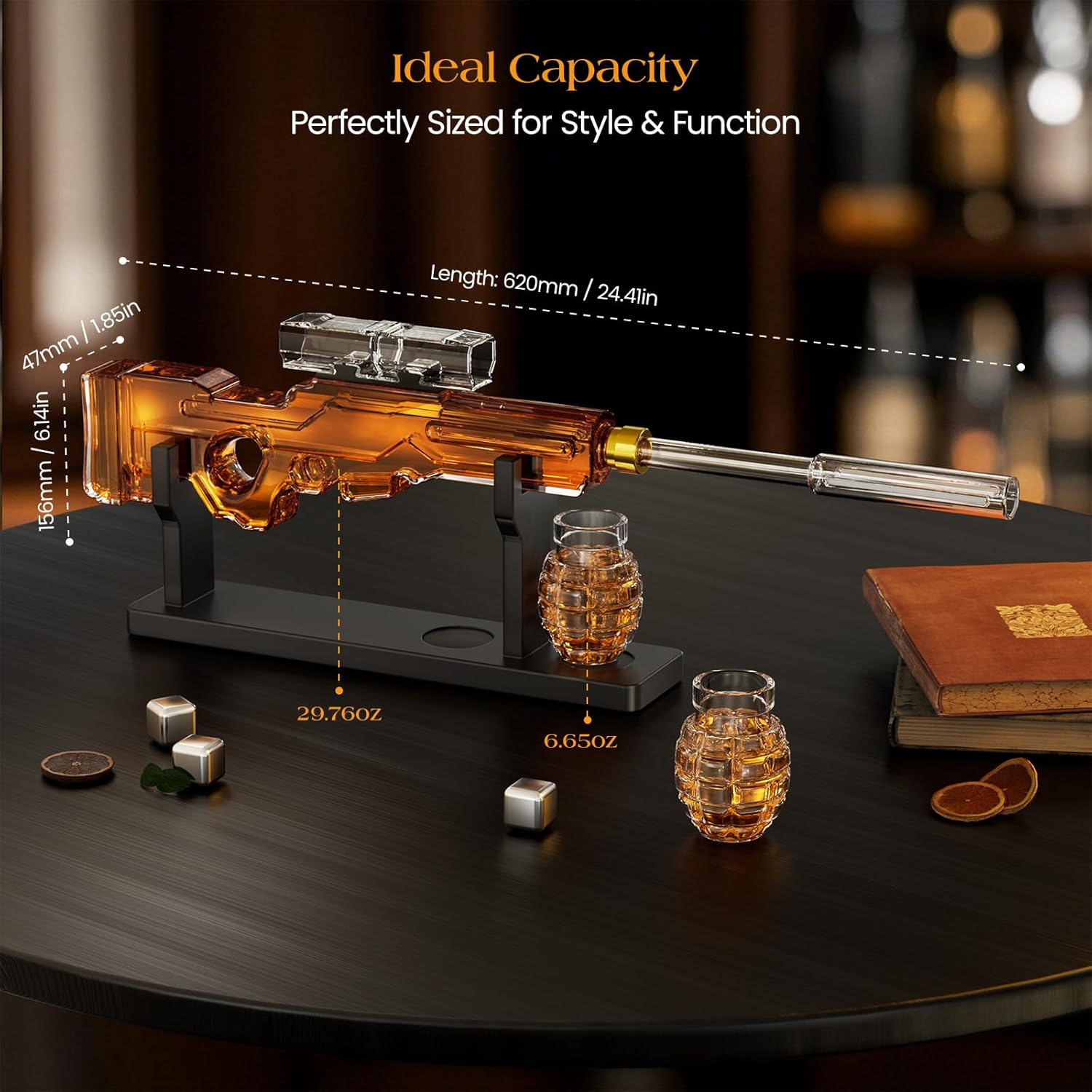 Kollea Sniper Whiskey Decanter Set with 2 Granade Glasses