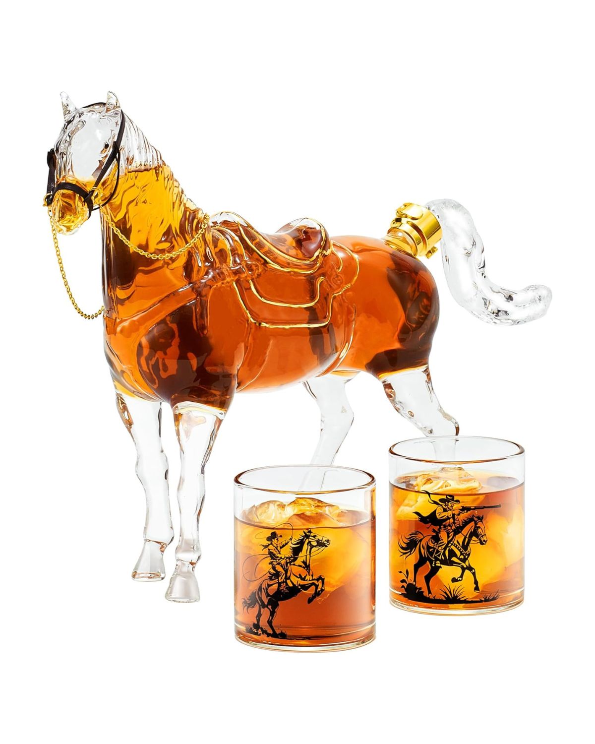 Kollea Horse Whiskey Decanter Set with 2 Cowboy Glasses