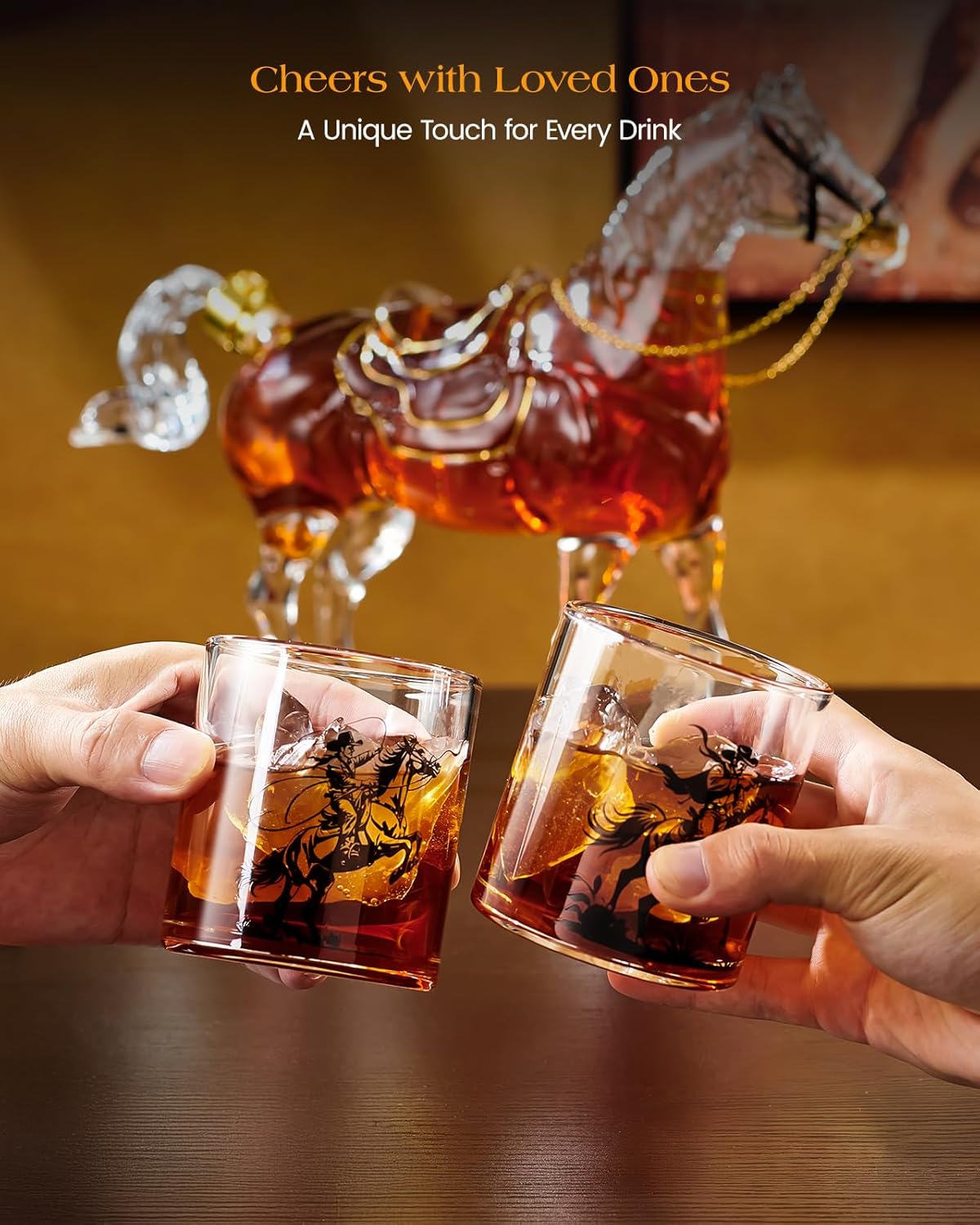 Kollea Horse Whiskey Decanter Set with 2 Cowboy Glasses