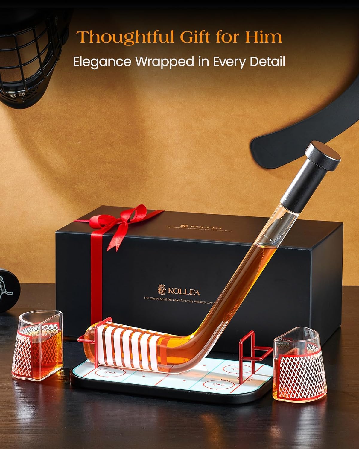 Kollea Ice Hockey Whiskey Decanter Set with 2 Glasses