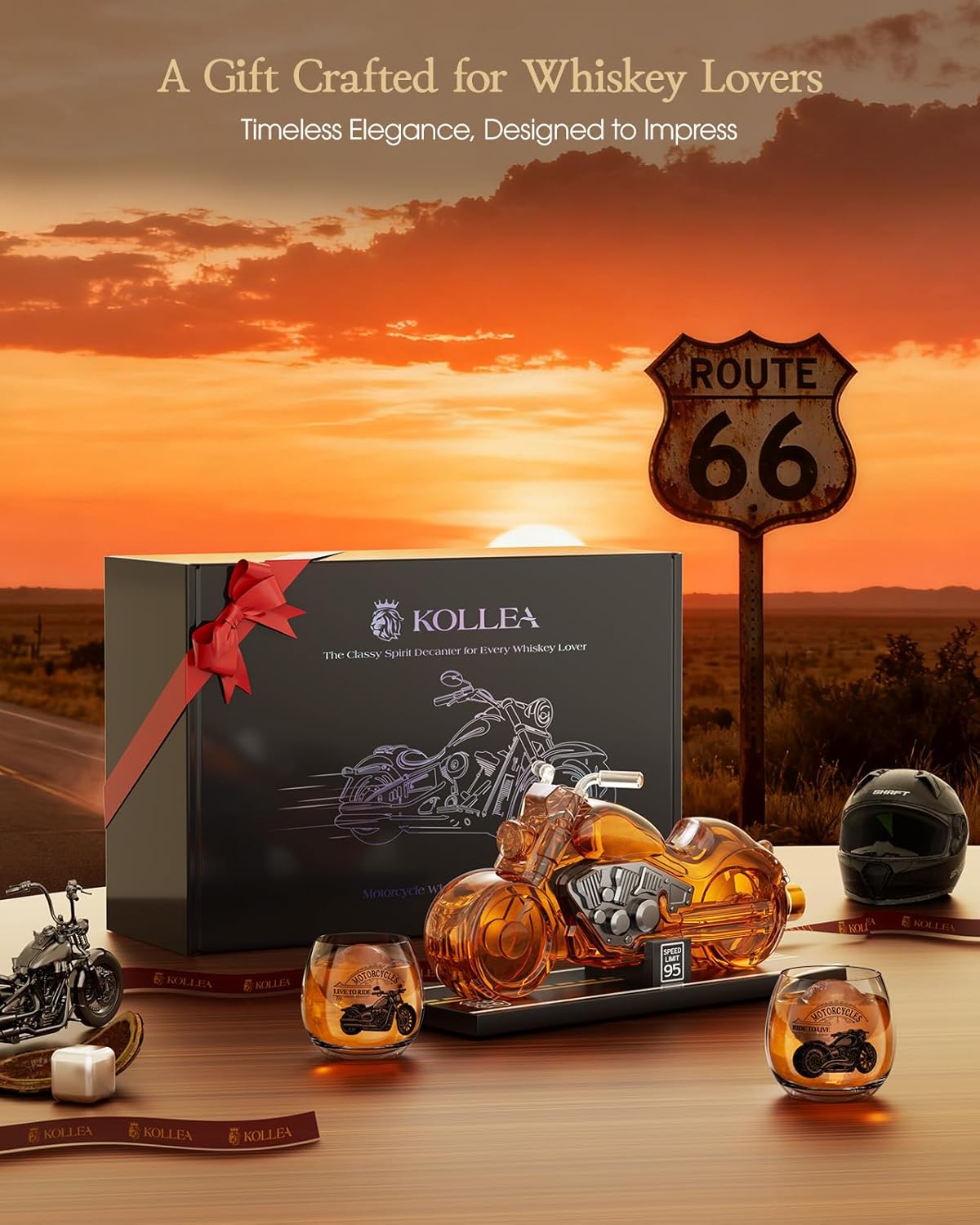 Kollea Motorcycle Whiskey Decanter Set with 2 Glasses