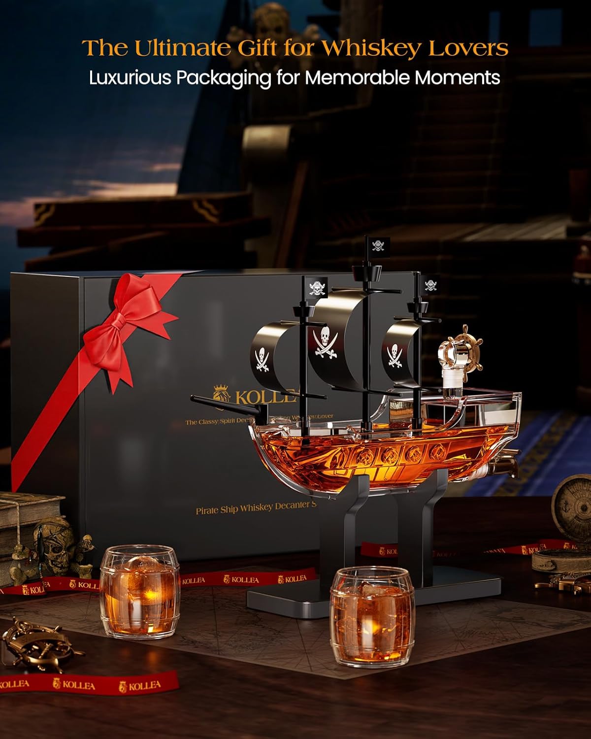Kollea Pirate Ship Whiskey Decanter Set