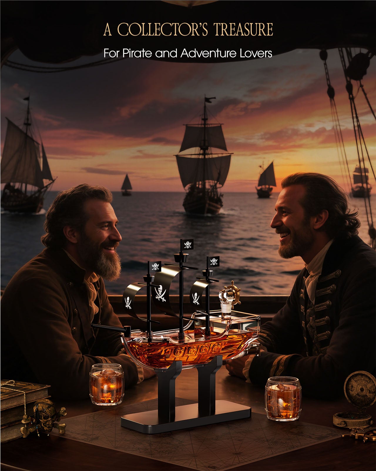 Pirate Ship Whiskey Decanter Set with 2 Glasses