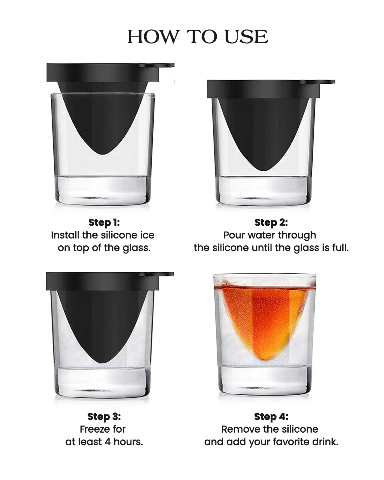 Kollea Whiskey Wedge Glasses with Silicone Ice Mold, Whiskey Glasses Gift