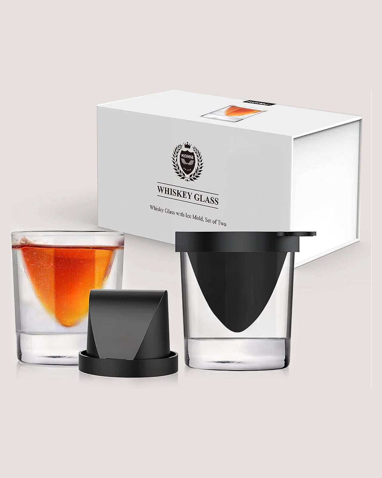 Kollea Whiskey Wedge Glasses with Silicone Ice Mold, Whiskey Glasses Gift