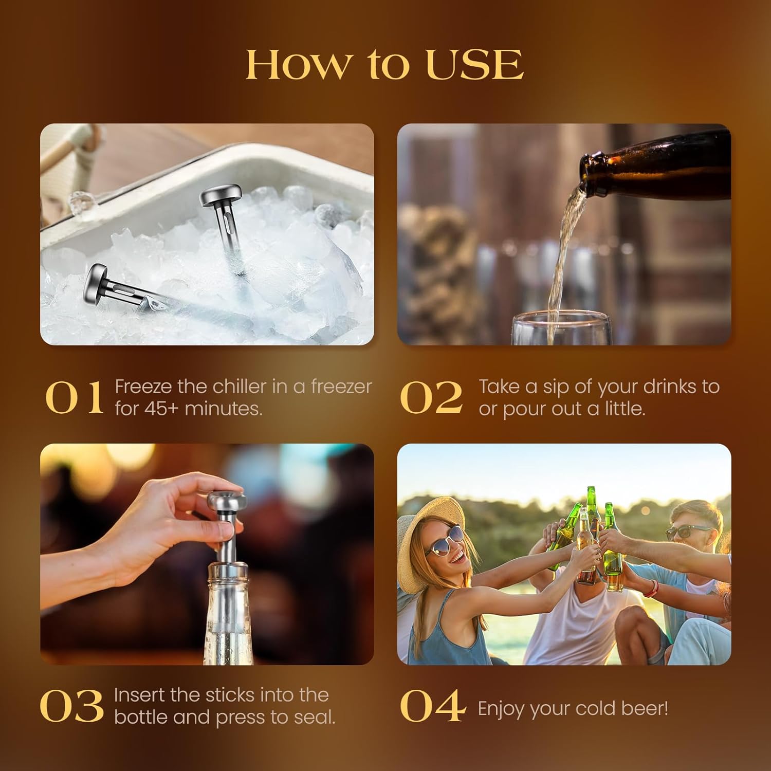 Kollea 4 Beer Chiller Stick for Bottles, Wine Chiller, 3-in-1 Stainless Steel Wine Bottle Cooler Stick, Unique Beer Gifts for Men