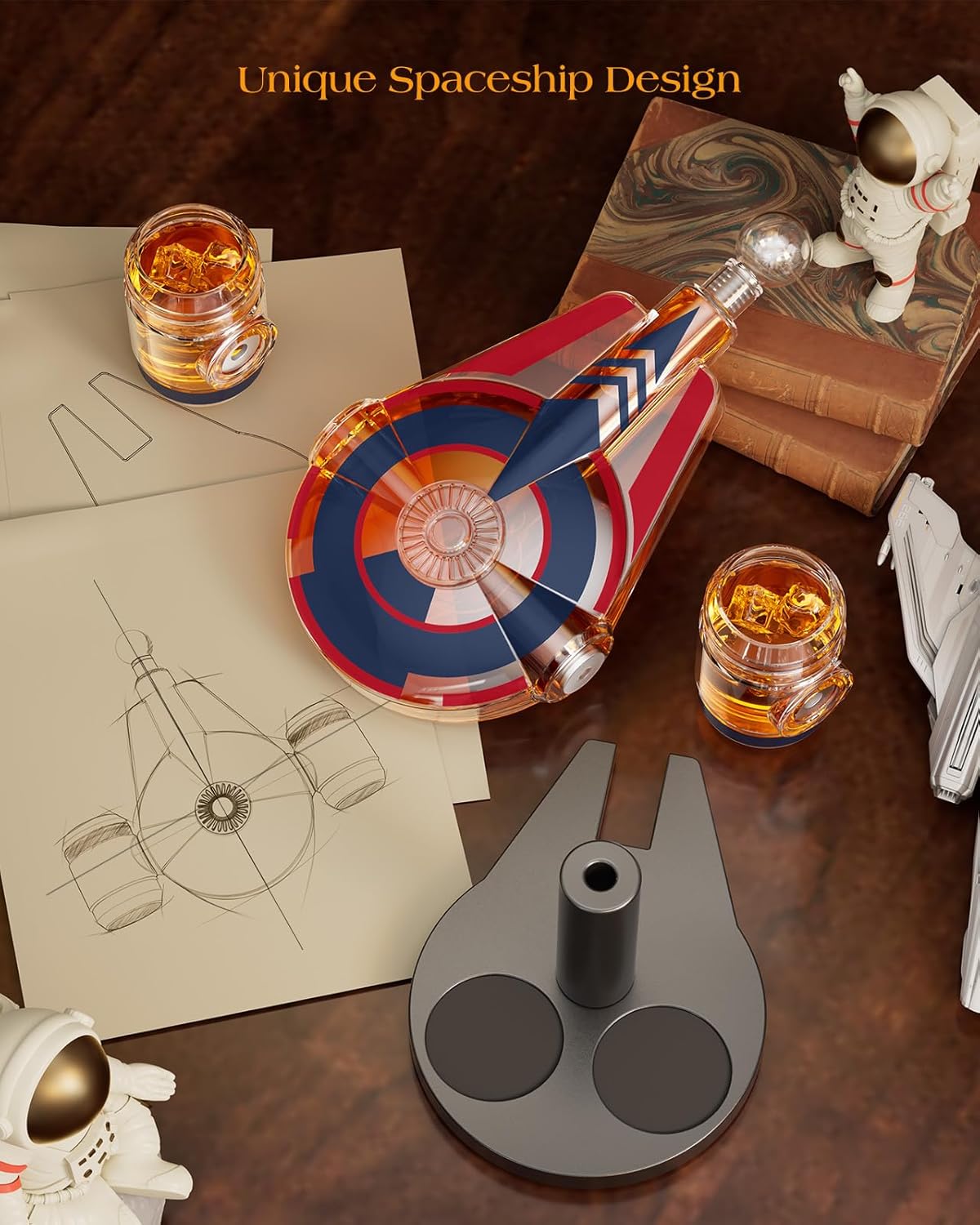 Kollea Galaxy Blue Spaceship Whiskey Decanter