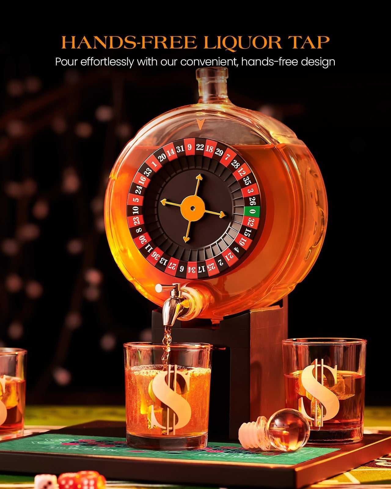Kollea Roulette Whiskey Decanter Set, 60.9 Oz Casino-Style Slot Decanter with 4 Dollar Glasses, Unique Gift for Him