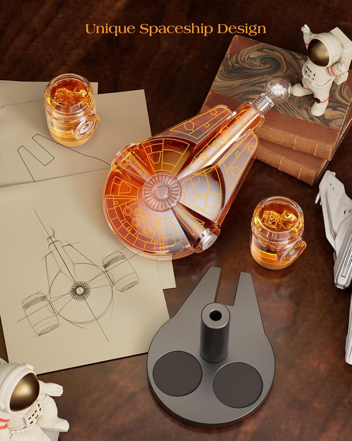 Kollea Galaxy Golden Spaceship Whiskey Decanter