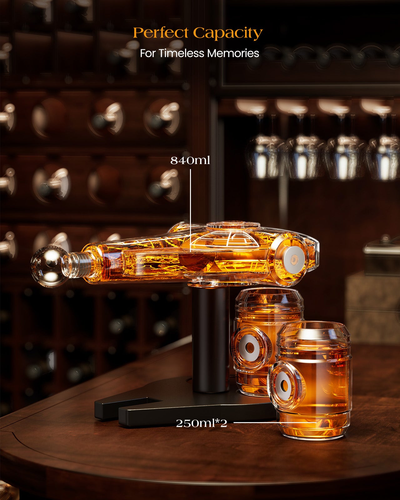 Kollea Spaceship Whiskey Decanter Sets for Men, Spacecraft Limited Edition, 2 Oak Barrel Shot Glasses, Unique Gift for Him