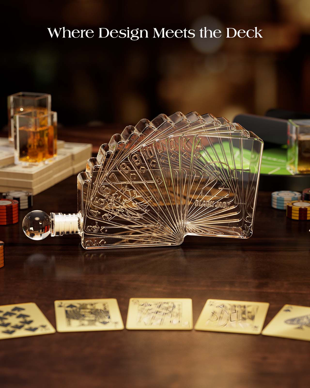 Kollea 37.2 Oz Blackjack Whiskey Decanter Set with 4 Glasses