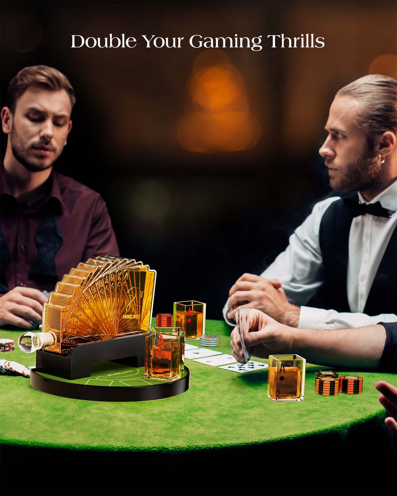 Kollea 37.2 Oz Blackjack Whiskey Decanter Set with 4 Glasses