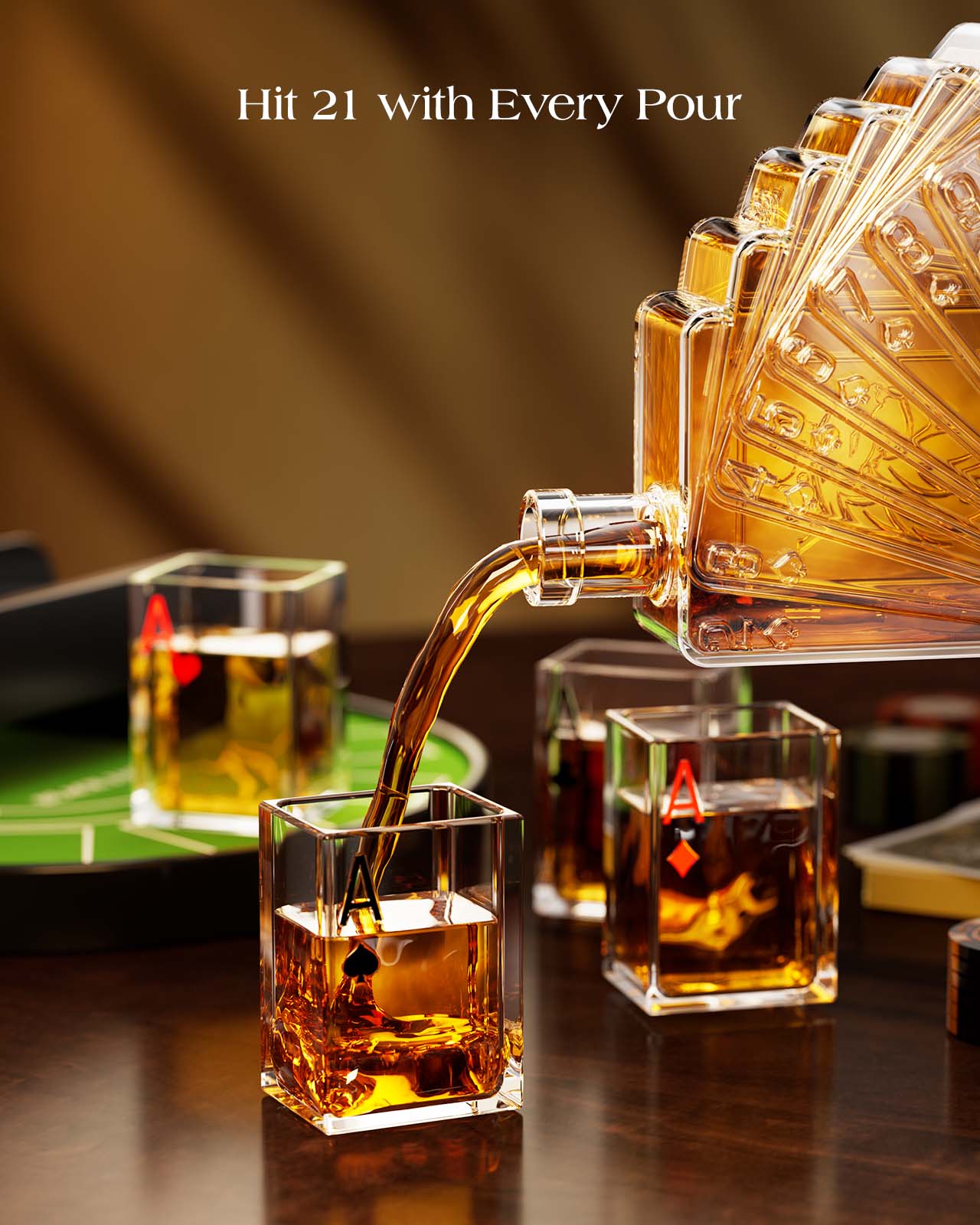 Kollea 37.2 Oz Blackjack Whiskey Decanter Set with 4 Glasses