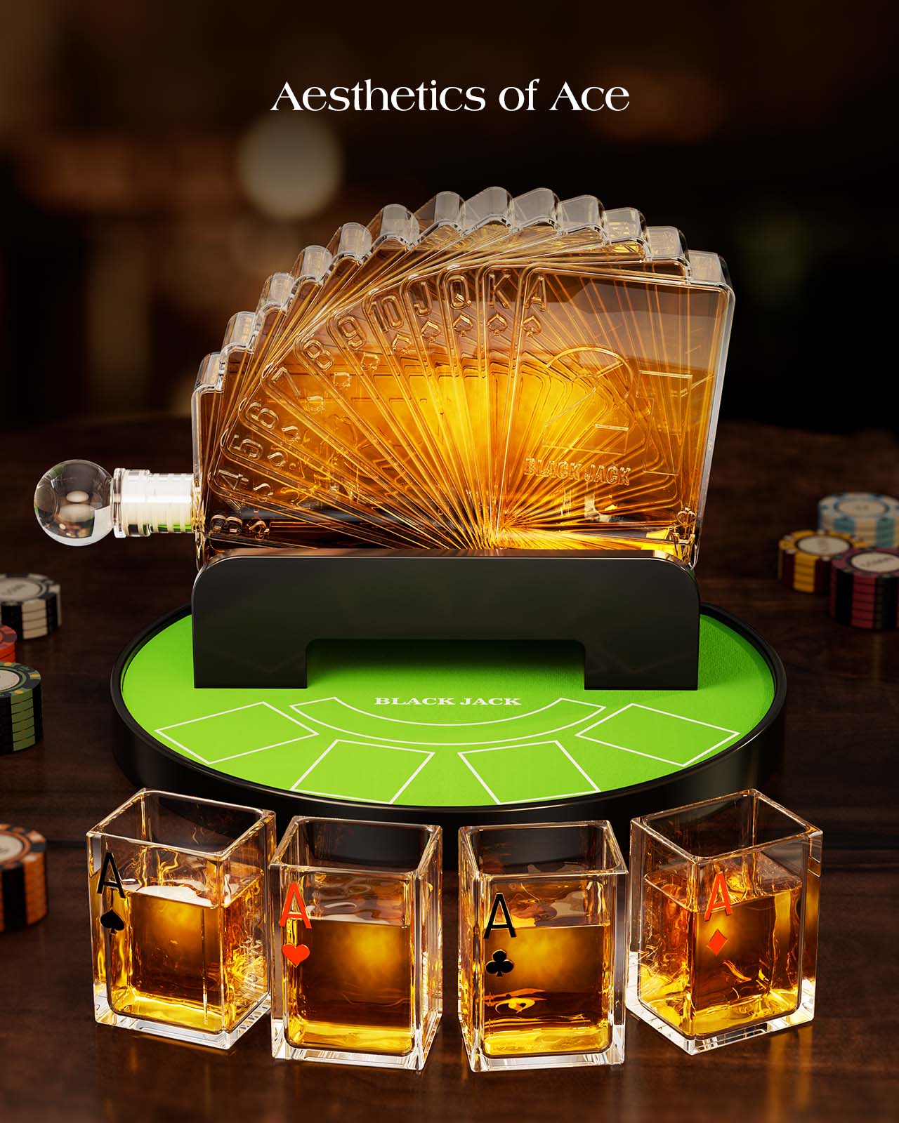 Kollea 37.2 Oz Blackjack Whiskey Decanter Set with 4 Glasses