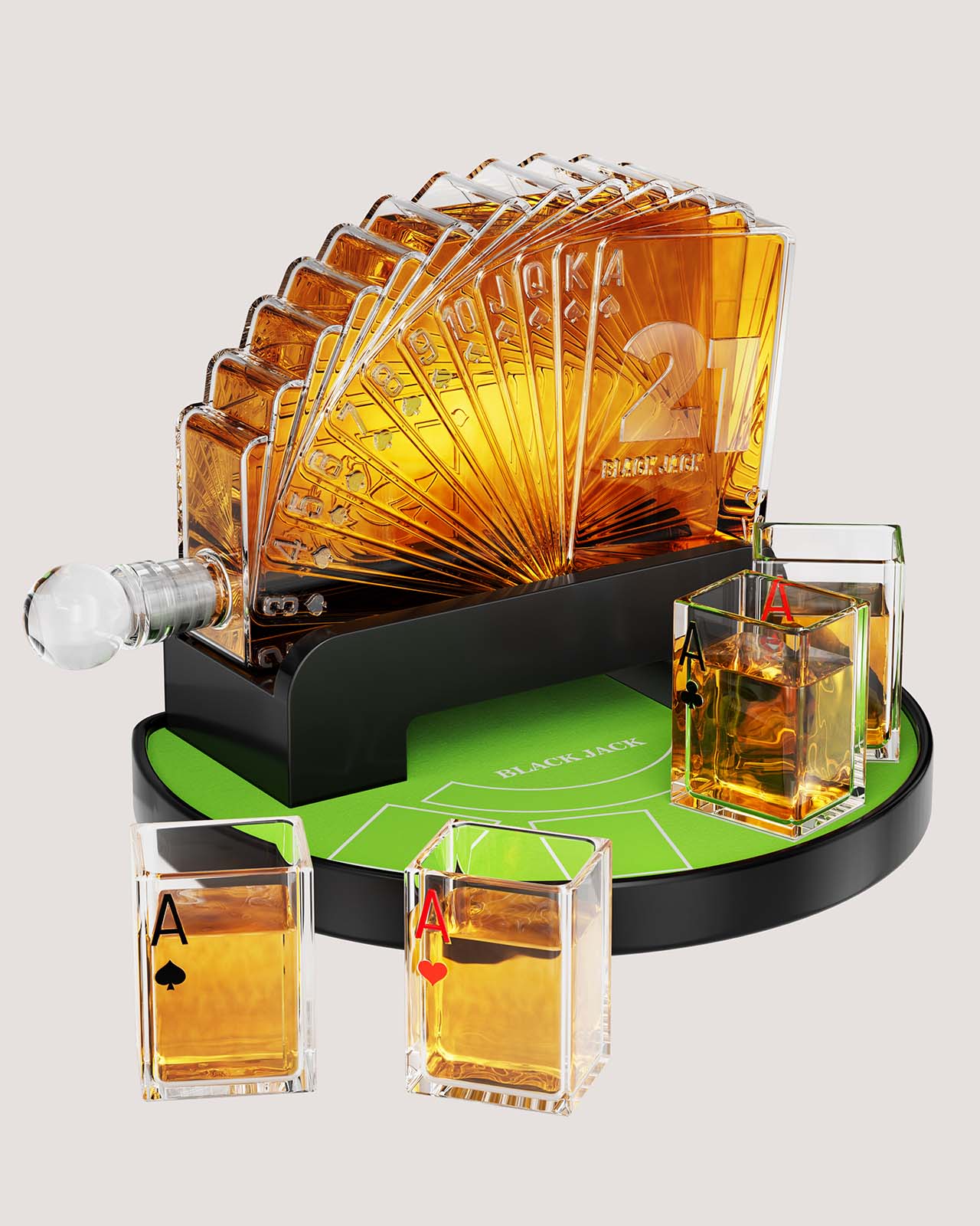 Kollea 37.2 Oz Blackjack Whiskey Decanter Set with 4 Glasses