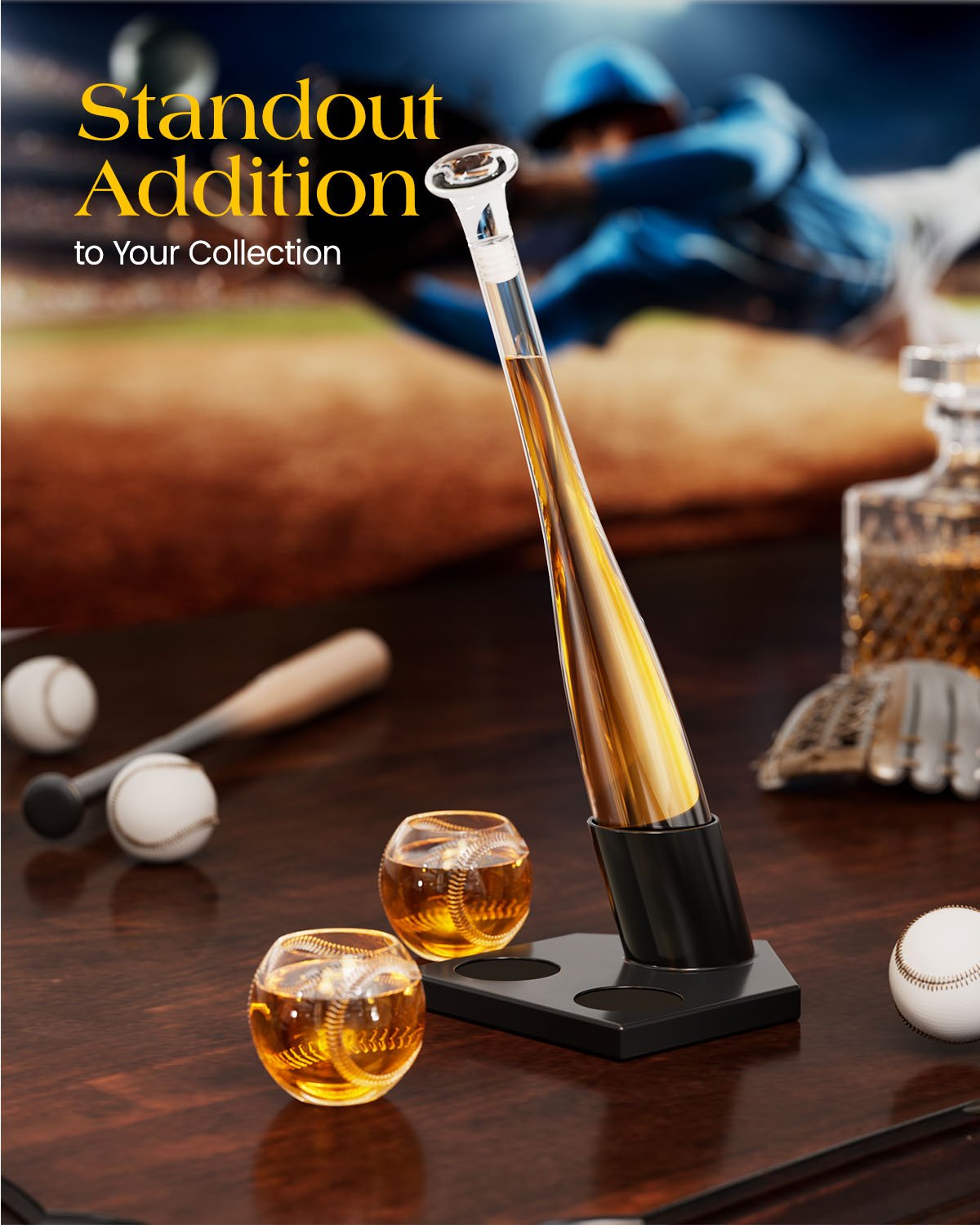 Kollea Baseball Bat 20 Oz Whiskey Decanter Set, Gift for Men, Coach, Boyfriend