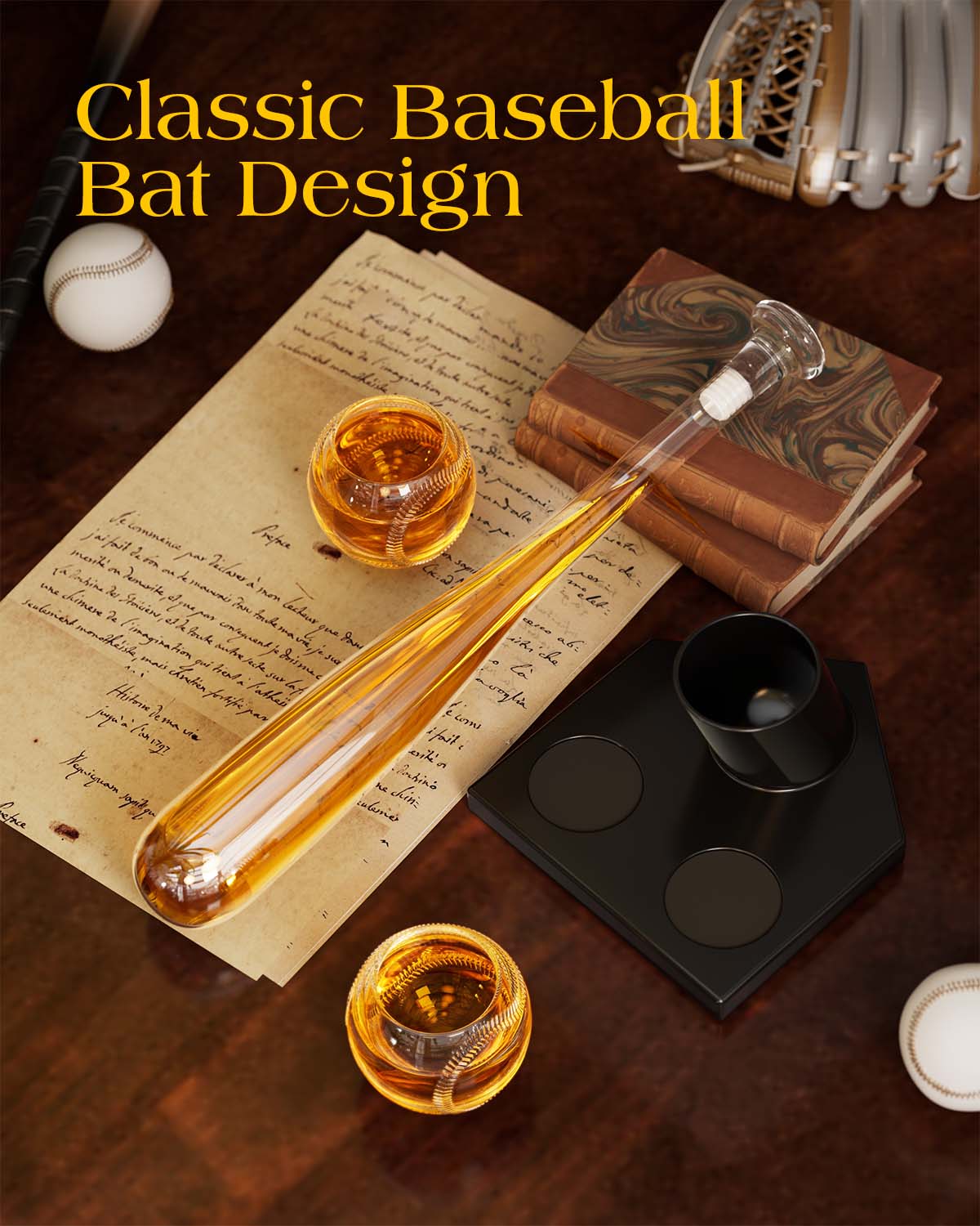 Kollea Baseball Bat 20 Oz Whiskey Decanter Set, Gift for Men, Coach, Boyfriend