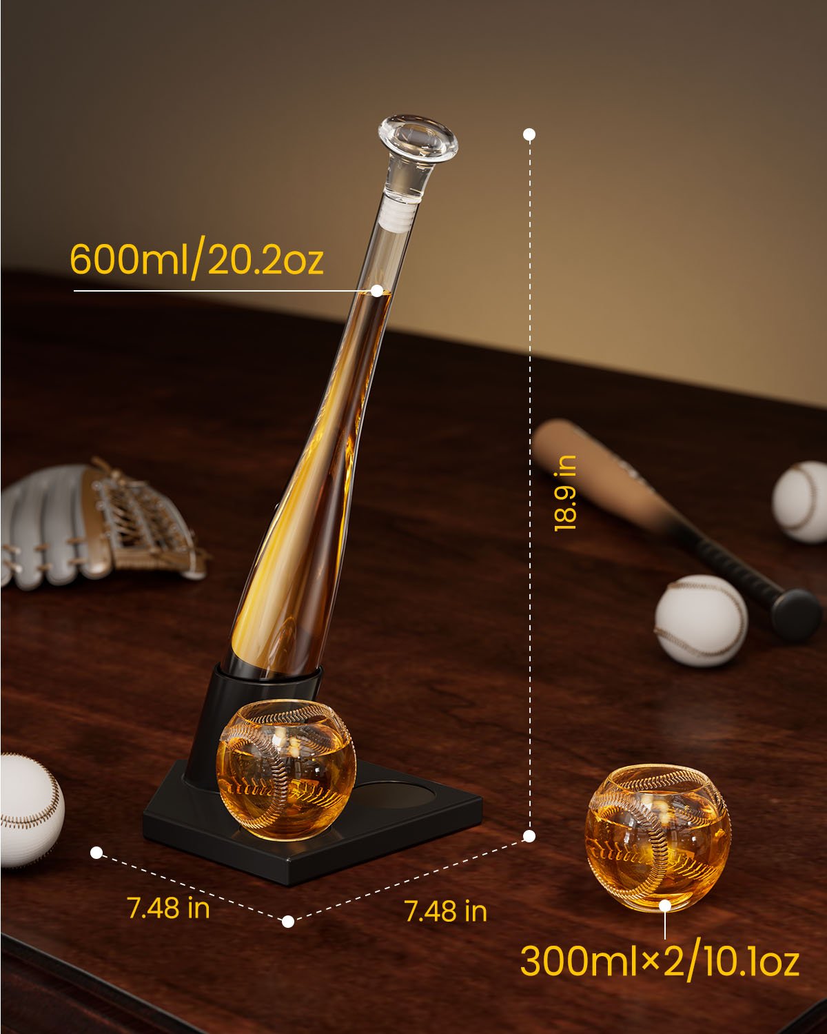 Kollea Baseball Bat 20 Oz Whiskey Decanter Set, Gift for Men, Coach, Boyfriend