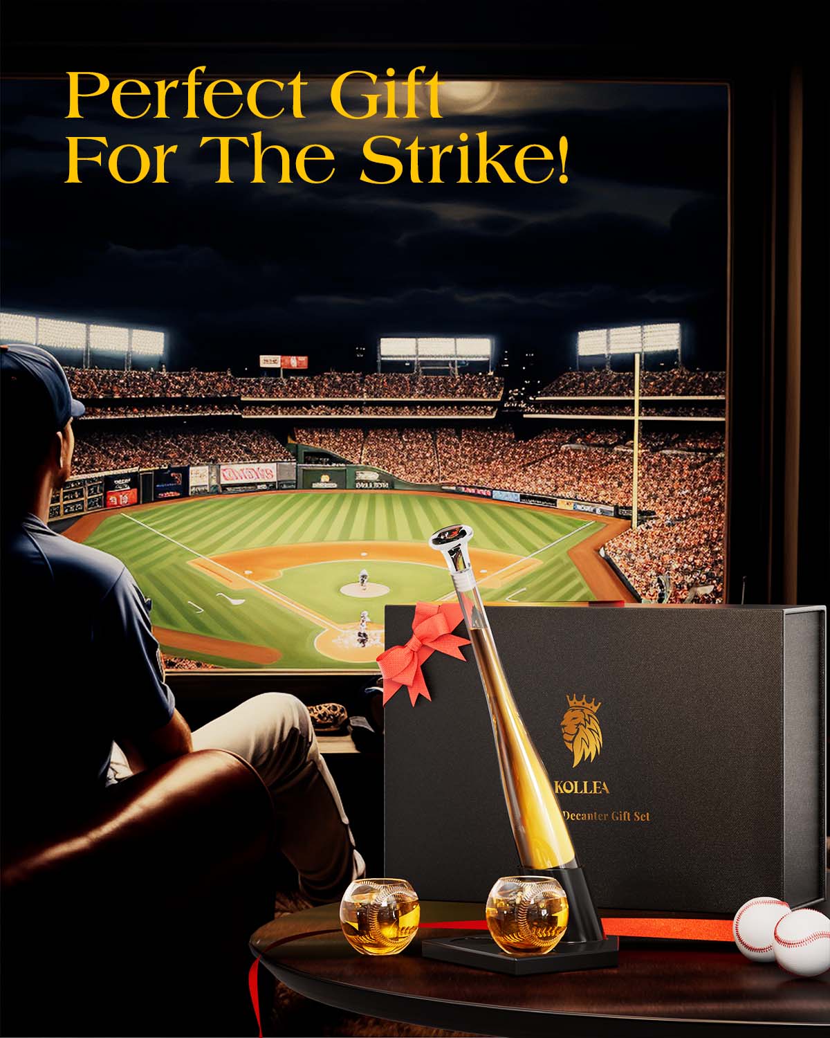 Kollea Baseball Bat 20 Oz Whiskey Decanter Set, Gift for Men, Coach, Boyfriend