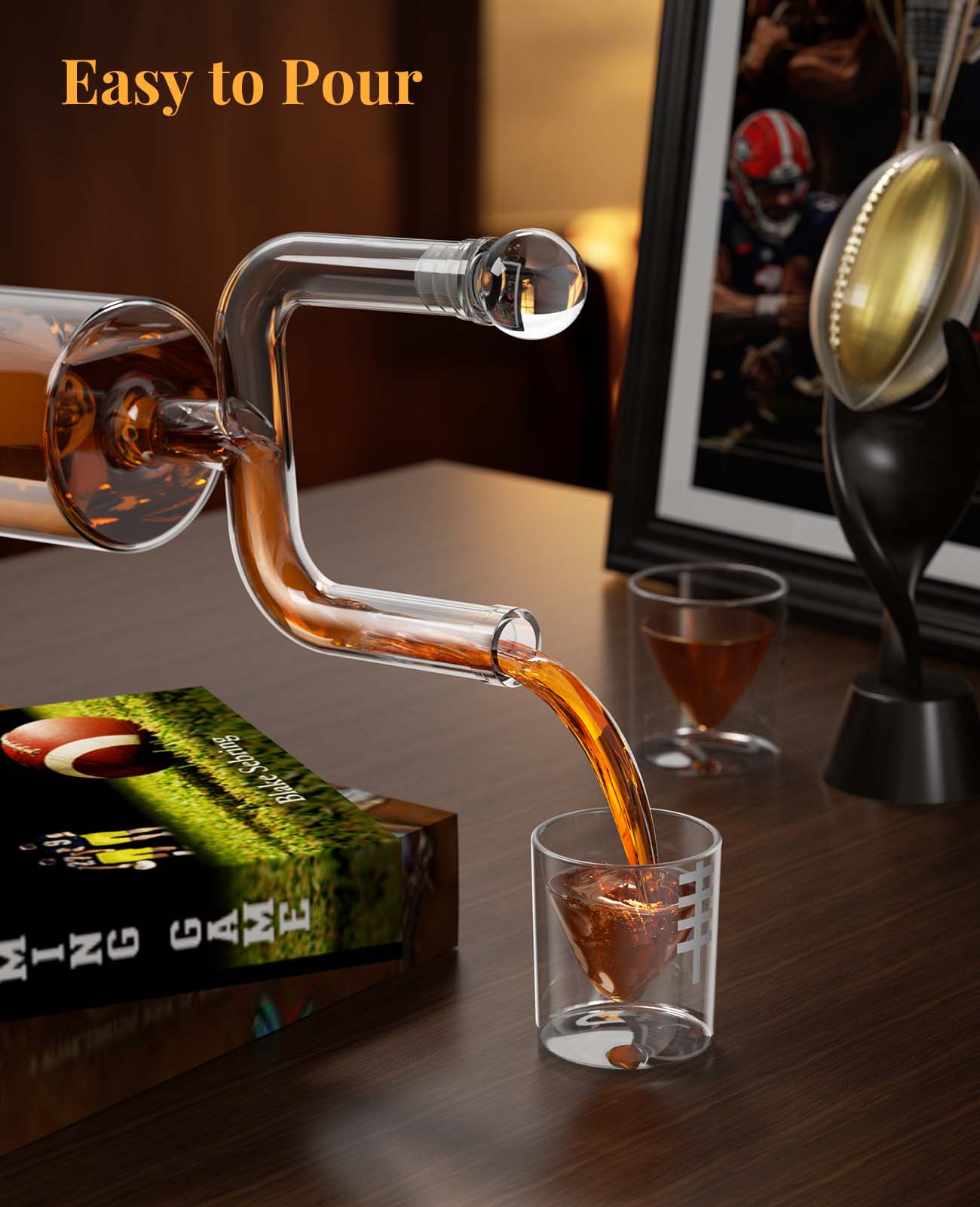 Kollea Football Uprights Whiskey Decanter Set, 28 Oz Whiskey Decanter with 2 Glasses