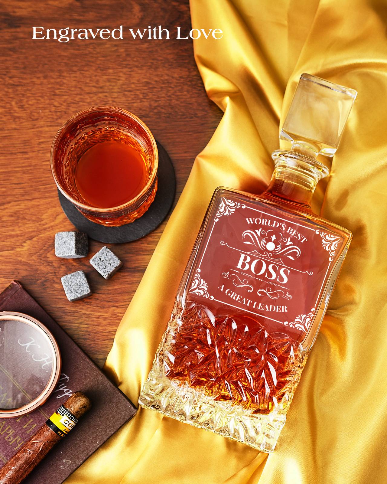 Kollea 27 Oz  Glass Decanters for Liquor, Cool Boss Gifts for Men