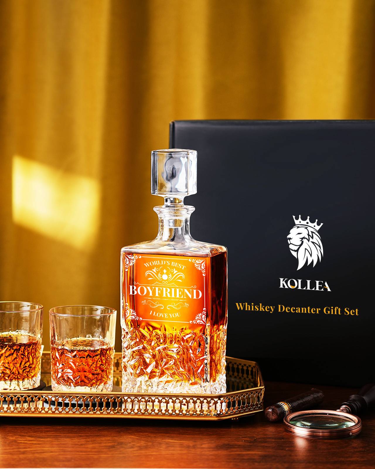 Kollea 27 Oz Whiskey Decanter Set, Unique Anniversary Valentines Gift for Boyfriend