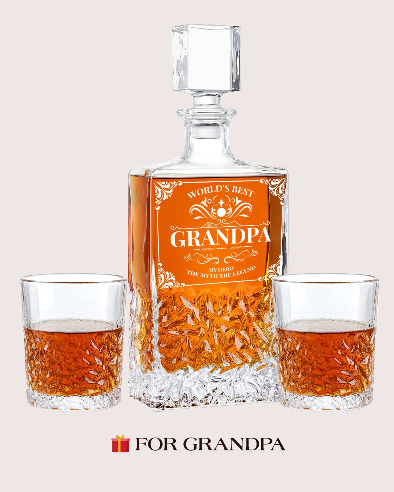 Kollea 27 Oz Whiskey Decanter Set with 2 Glasses, Best Gifts for Grandpa